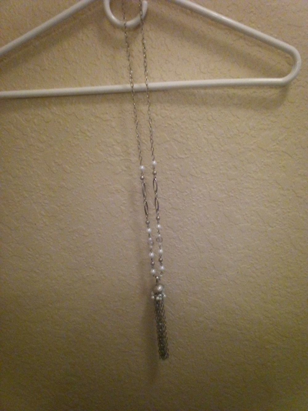 Silver Pearl Tassel Long Pendant Necklace - Women Jewelry